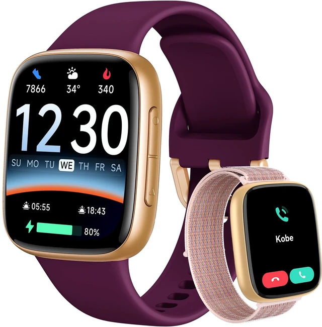 Main image of Smart Watch for Women, 1.85" AMOLED Fitness Tracker with Bluetooth Call, Heart Rate/Sleep/SPO Monitor, 100+ Sports Modes, 3ATM Waterproof Smartwatch for Android/iPhone, Includes 2 Bands