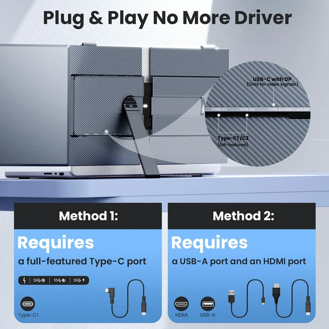 Alt view image 6 of 7 - Laptop Screen Extender, 14" Ultra-Thin & Lightweight Portable Monitor, 1080P FHD IPS Second Screen, Plug and Play, Laptop Monitor Extender Compatible for Mac/Win Laptops 13-17 Inch