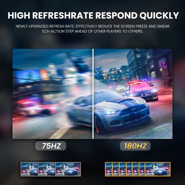 Alt view image 5 of 7 - 24 Curved Gaming Monitor, 180Hz/144Hz FHD 1080P, Support 120% sRGB, AMD FreeSync, Low Motion Blur, Wall Mount Installs Compatible, for Office and Games(HDMI 1.4 & DP 1.2) Black