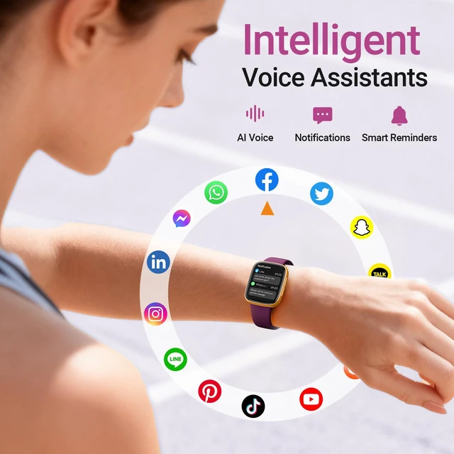 Alt view image 6 of 7 - Smart Watch for Women, 1.85" AMOLED Fitness Tracker with Bluetooth Call, Heart Rate/Sleep/SPO Monitor, 100+ Sports Modes, 3ATM Waterproof Smartwatch for Android/iPhone, Includes 2 Bands
