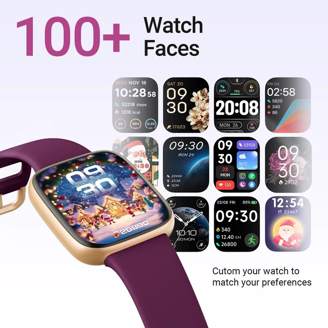 Alt view image 7 of 7 - Smart Watch for Women, 1.85" AMOLED Fitness Tracker with Bluetooth Call, Heart Rate/Sleep/SPO Monitor, 100+ Sports Modes, 3ATM Waterproof Smartwatch for Android/iPhone, Includes 2 Bands
