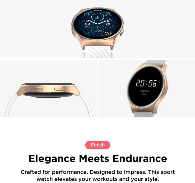 Alt view image 4 of 7 - Moto Watch 120 - Premium Bluetooth Smartwatch with AMOLED Display, 10-Day Battery, Heart Rate & SpO2 Tracking, Fitness & Health Monitoring, Compatible with Android and iPhone - Rose Gold