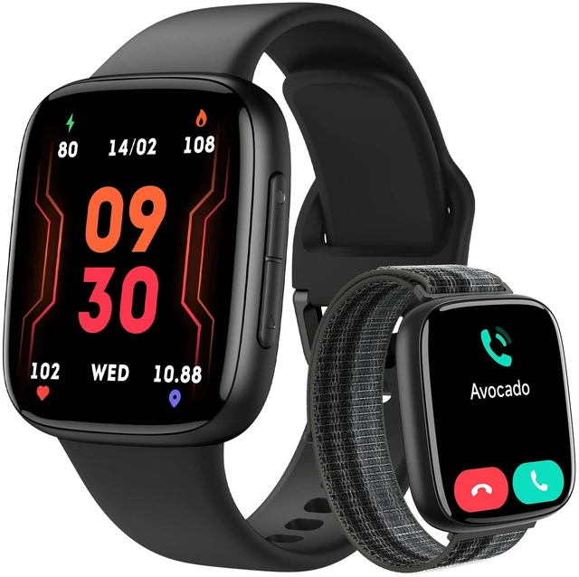 Main image of Smart Watch for Men/Women, Answer/Make Call, 1.85" AMOLED Always-On Screen Compatible iPhone/Android, Fitness Tracker with Heart Rate/Sleep/SpO2 Monitor, 120+ Sport Mode, 3ATM Waterproof, 2 Bands