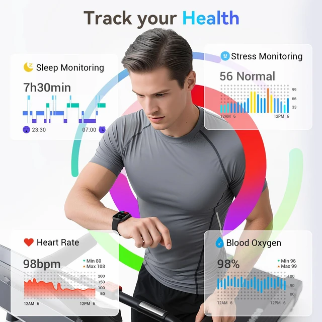 Alt view image 5 of 7 - Smart Watch for Men/Women, Answer/Make Call, 1.85" AMOLED Always-On Screen Compatible iPhone/Android, Fitness Tracker with Heart Rate/Sleep/SpO2 Monitor, 120+ Sport Mode, 3ATM Waterproof, 2 Bands