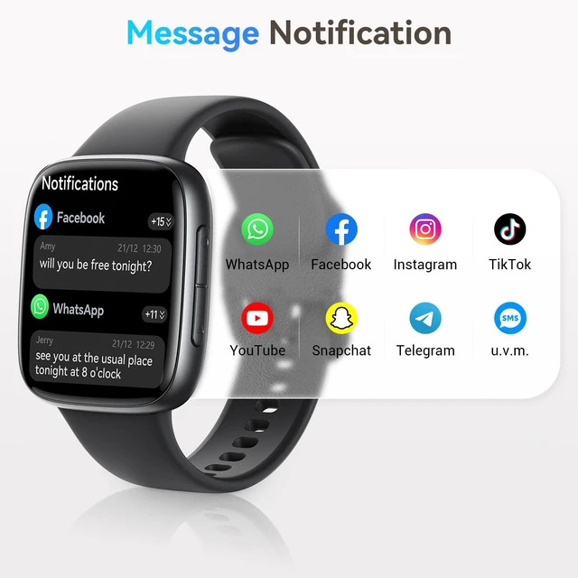 Alt view image 4 of 7 - Smart Watch for Men/Women, Answer/Make Call, 1.85" AMOLED Always-On Screen Compatible iPhone/Android, Fitness Tracker with Heart Rate/Sleep/SpO2 Monitor, 120+ Sport Mode, 3ATM Waterproof, 2 Bands