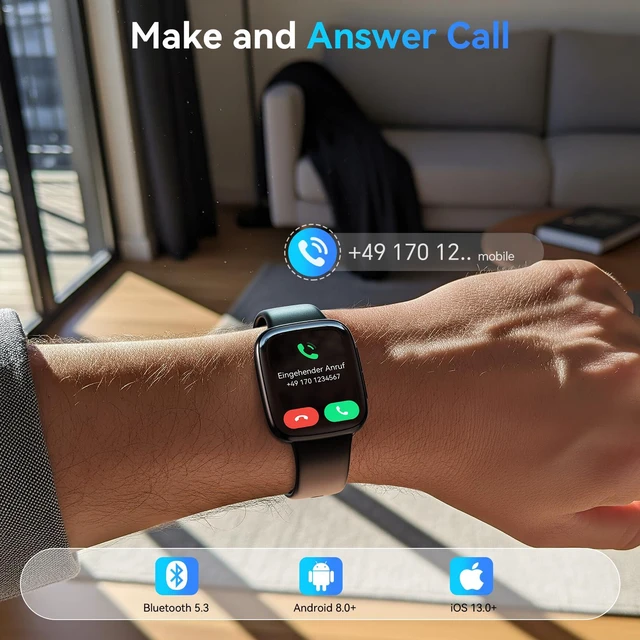 Alt view image 3 of 7 - Smart Watch for Men/Women, Answer/Make Call, 1.85" AMOLED Always-On Screen Compatible iPhone/Android, Fitness Tracker with Heart Rate/Sleep/SpO2 Monitor, 120+ Sport Mode, 3ATM Waterproof, 2 Bands