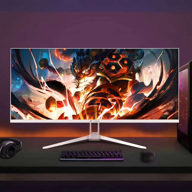 Alt view image 7 of 7 - 34'' White Gaming Monitor, 165HZ/144HZ, WQHD(3440x1440P) IPS UltraWide Screen Computer Monitors with Built-in Speakers, Supports FreeSync, 120% sRGB, HDMI 2.0 & DP 1.4, Wall Mountable Installs
