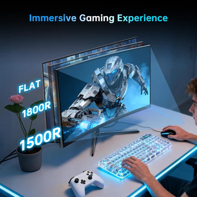 Alt view image 6 of 7 - 24 Inch 240Hz Curved Gaming Monitor, FHD 1080p 1500R 1ms Computer Monitor, Adaptive Sync, 3000:1 Contrast, HDR Support, HDMI 2.0 & DP 1.4, Low Blue Light, Tilt, VESA, H24S17P