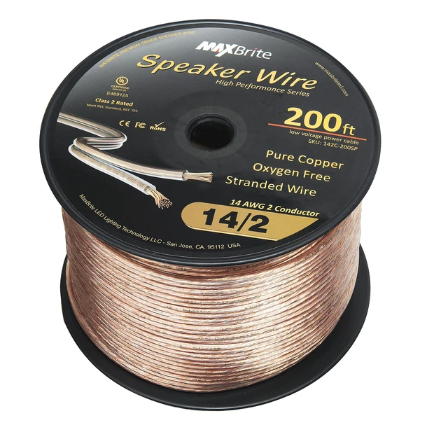 Alt view image 2 of 4 - 200 ft. Spool High Performance 14 Gauge Speaker Wire, Oxygen Free Pure Copper - UL Listed Class 2