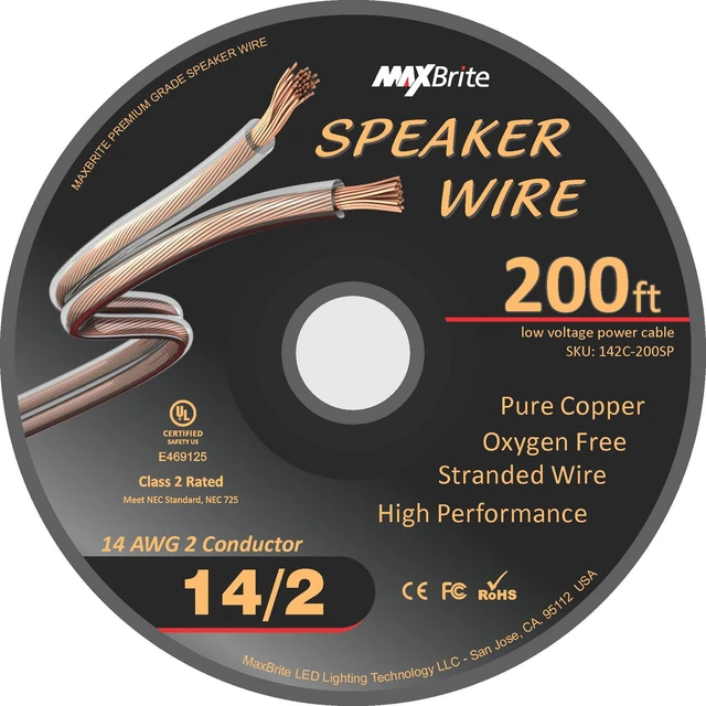 Alt view image 4 of 4 - 200 ft. Spool High Performance 14 Gauge Speaker Wire, Oxygen Free Pure Copper - UL Listed Class 2