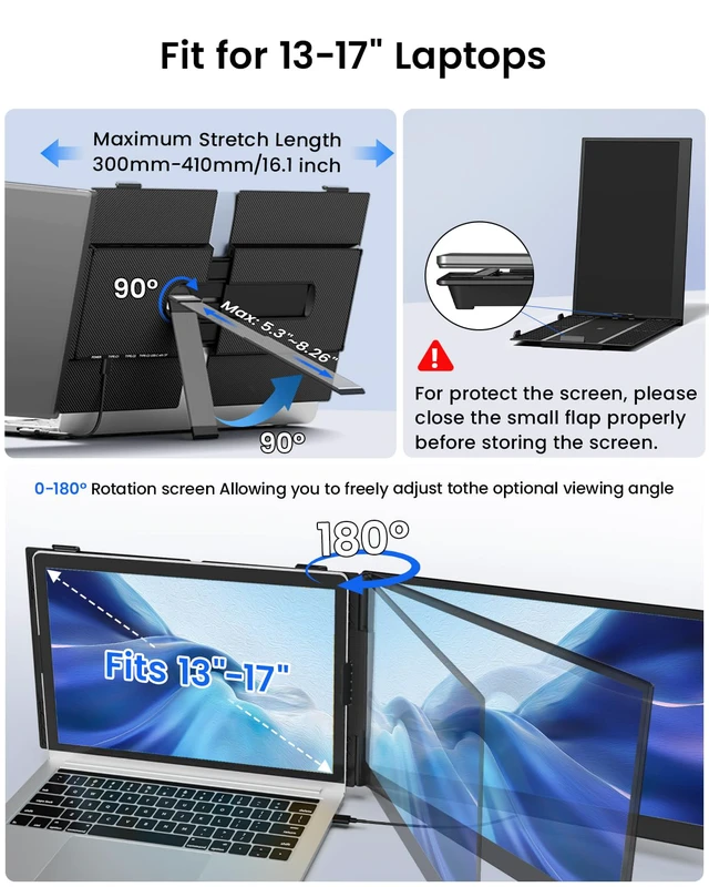 Alt view image 6 of 7 - Laptop Screen Extender, 14.1" Ultra-Slim & Lightweight Portable Monitor for 13"-17" Laptops, 1080P FHD Dual Monitor, One Cable Connection, Compatible with Wins/Mac/Android/Linux/Chrome
