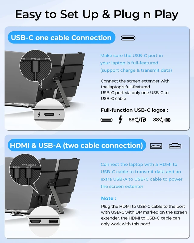 Alt view image 5 of 7 - Laptop Screen Extender, 14.1" Ultra-Slim & Lightweight Portable Monitor for 13"-17" Laptops, 1080P FHD Dual Monitor, One Cable Connection, Compatible with Wins/Mac/Android/Linux/Chrome
