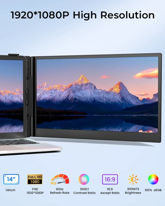 Alt view image 2 of 7 - Laptop Screen Extender, 14.1" Ultra-Slim & Lightweight Portable Monitor for 13"-17" Laptops, 1080P FHD Dual Monitor, One Cable Connection, Compatible with Wins/Mac/Android/Linux/Chrome
