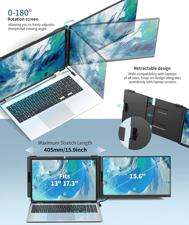 Alt view image 5 of 7 - Laptop Screen Extender - 15.6" FHD 1080P Portable Monitor for Laptop, Detachable & Plug and Play Dual Monitor Extender for 13"-17.3" Laptops, Compatible with Wins/Mac/Android/Chrome