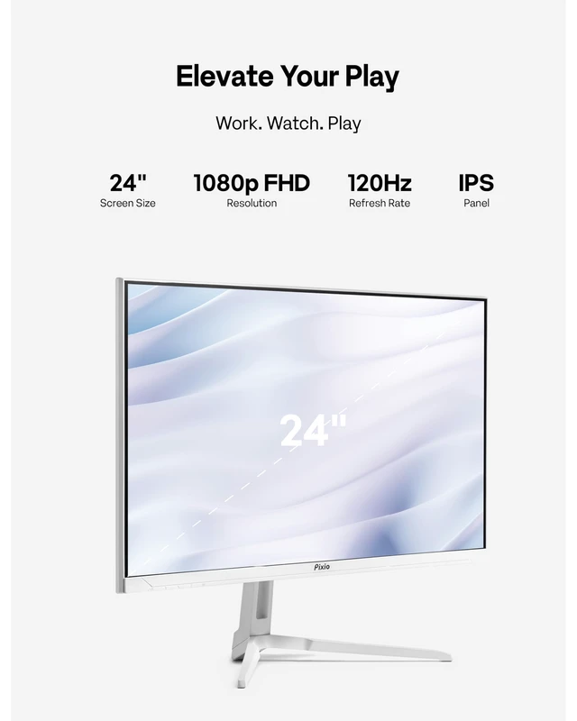 Alt view image 3 of 7 - PX246 Wave White 24 inch 120Hz Refresh Rate FHD 1080p Resolution IPS Panel 4ms GTG Response Time Gaming Monitor with Adaptive Sync
