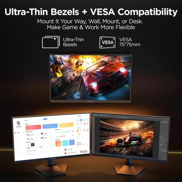 Alt view image 7 of 7 - 24" Gaming Monitor,180Hz 1ms Fast IPS Monitor, 1440P HDR400 Display, 90% DCI-P3 Color Gamut, Adaptive Sync, Slim Frame, VESA Mountable, HDMI 2.0, DP 1.4, G2421V