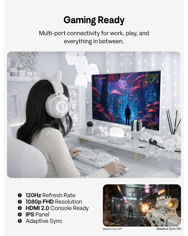 Alt view image 6 of 7 - PX246 Wave White 24 inch 120Hz Refresh Rate FHD 1080p Resolution IPS Panel 4ms GTG Response Time Gaming Monitor with Adaptive Sync