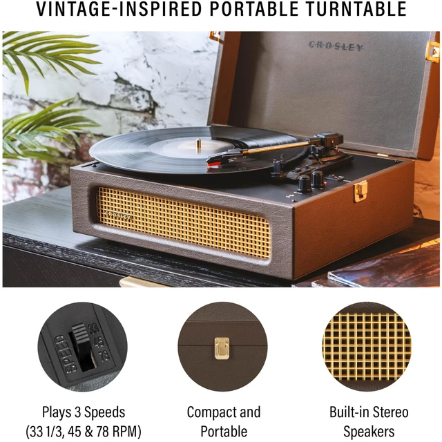 Alt view image 2 of 4 - CR8017B-CO Voyager Vintage Portable Vinyl Record Player Turntable with Bluetooth in/Out and Built-in Speakers, Cocoa