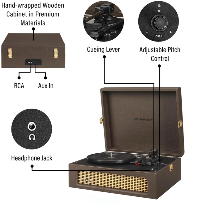 Alt view image 3 of 4 - CR8017B-CO Voyager Vintage Portable Vinyl Record Player Turntable with Bluetooth in/Out and Built-in Speakers, Cocoa