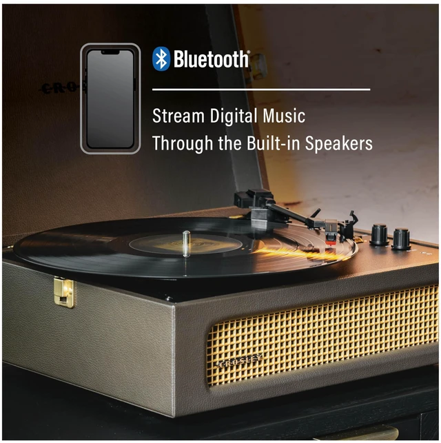 Alt view image 4 of 4 - CR8017B-CO Voyager Vintage Portable Vinyl Record Player Turntable with Bluetooth in/Out and Built-in Speakers, Cocoa