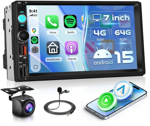 Main image of Android 15/4+64G Car Radio Double Din Car Radio with Wireless Carplay&Android Auto,7 inch 1280*720P IPS TouchScreen Car Audio Receivers with WiFi GPS EQ BT5.0 FM/RDS Radio Mirror Link AHD Rear Camera