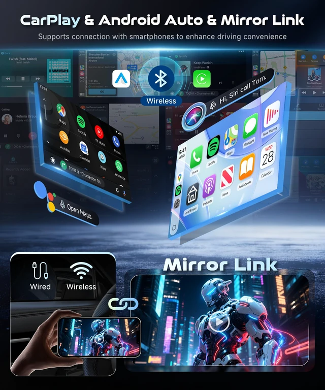 Alt view image 2 of 4 - Android 15/4+64G Car Radio Double Din Car Radio with Wireless Carplay&Android Auto,7 inch 1280*720P IPS TouchScreen Car Audio Receivers with WiFi GPS EQ BT5.0 FM/RDS Radio Mirror Link AHD Rear Camera