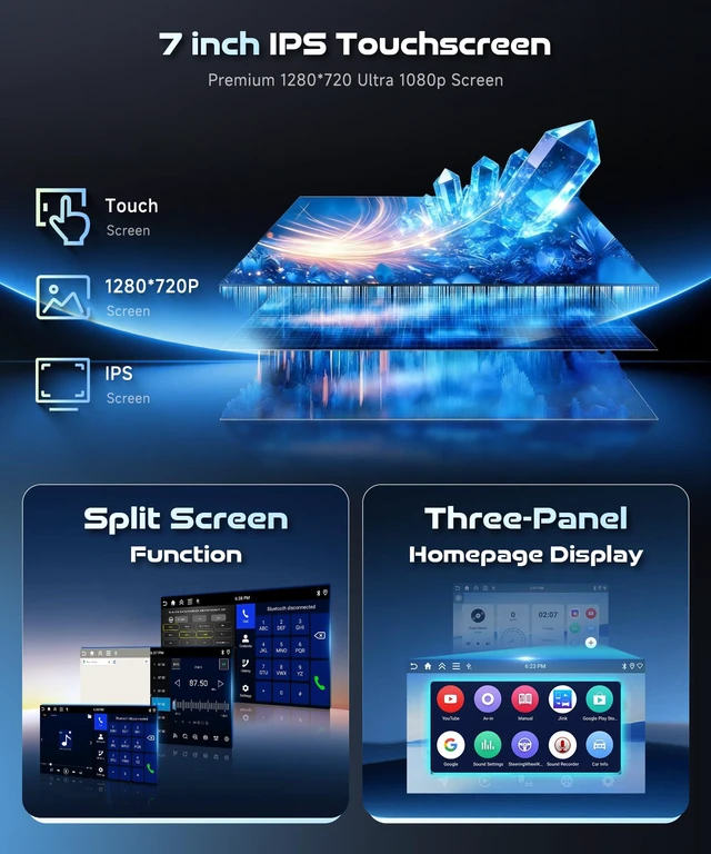 Alt view image 4 of 4 - Android 15/4+64G Car Radio Double Din Car Radio with Wireless Carplay&Android Auto,7 inch 1280*720P IPS TouchScreen Car Audio Receivers with WiFi GPS EQ BT5.0 FM/RDS Radio Mirror Link AHD Rear Camera