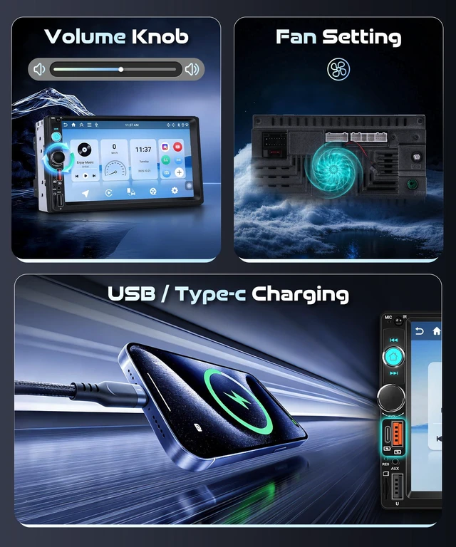 Alt view image 3 of 4 - Android 15/4+64G Car Radio Double Din Car Radio with Wireless Carplay&Android Auto,7 inch 1280*720P IPS TouchScreen Car Audio Receivers with WiFi GPS EQ BT5.0 FM/RDS Radio Mirror Link AHD Rear Camera