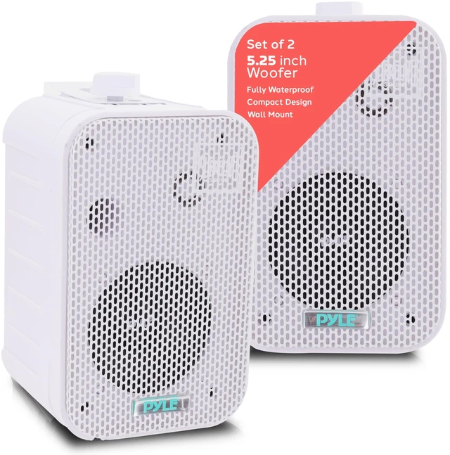 Main image of Indoor / Outdoor Waterproof Speaker System - 5.25 Inch Pair of Weatherproof Wall/Ceiling Mounted Speakers with Heavy Duty Mesh Covers, 200 Watts RMS, Universal Mount - PDWR40W (White)
