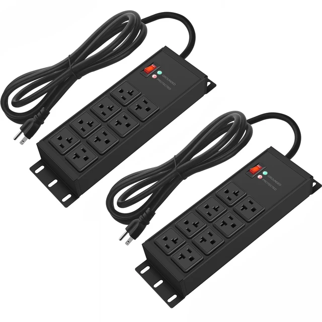 Main image of 2PCS Heavy Duty Power Strip Surge Protector 20 AMP, 8 Outlets 12 Gauge Shop Garage Metal Multiple Outlets, 10 FT Extension Cord 5-15P Adapter High Amp 6-20R T-Slot 20a for Appliance Black