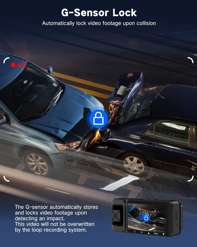 Alt view image 4 of 4 - 3 Channel 4K Dash Cam, Dash Cam Front and Rear Inside 170°/150°/150° Wide Angle View, Dash Camera for Cars with 64GB Card Included, Loop Recording, Night Vision, G-Sensor, 5GHz WiFi, 24Hr Parking
