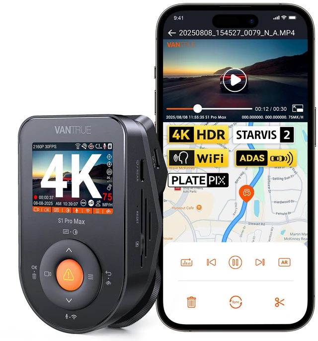 Main image of S1 Pro Max 4K Dash Cam Front, STARVIS 2 HDR Night Vision Dash Camera, 24/7 Parking Mode, Voice/APP Control, 5GHz WiFi, PlatePix, Night Vision, GPS, Support 1TB Max