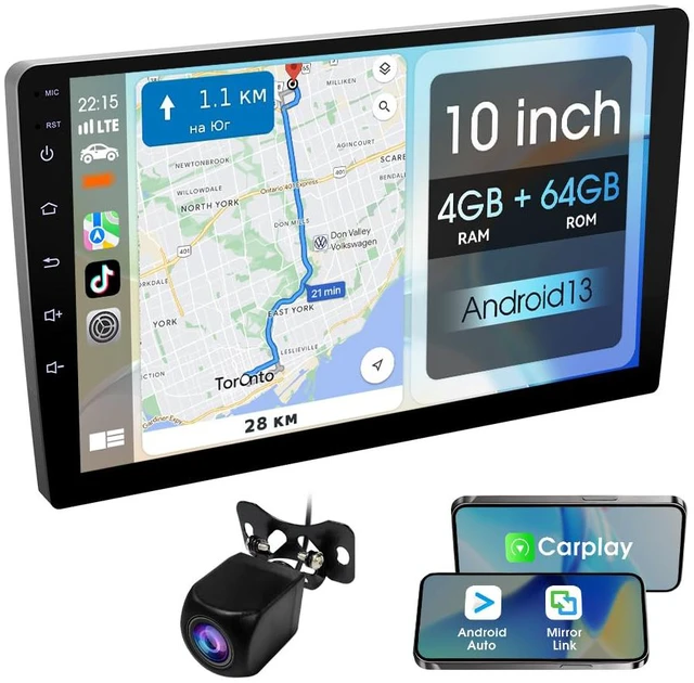 Main image of 10.1 Inch Carplay Screen for Car,8 cores Radio Screen with Wireless CarPlay and Android Auto,Car Stereo with Mirror Link,Double Din Autoradio with Backup Camera,FM,Aux Input Car Audio