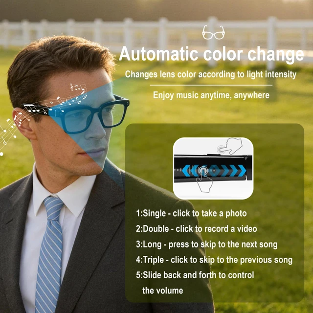 Alt view image 3 of 7 - Ai Smart Glasses with Camera and Bluetooth - 4K HD Video Recording, Real-Time Translation, with Color-Changing Lenses for Travel, Sports, Outdoor Use