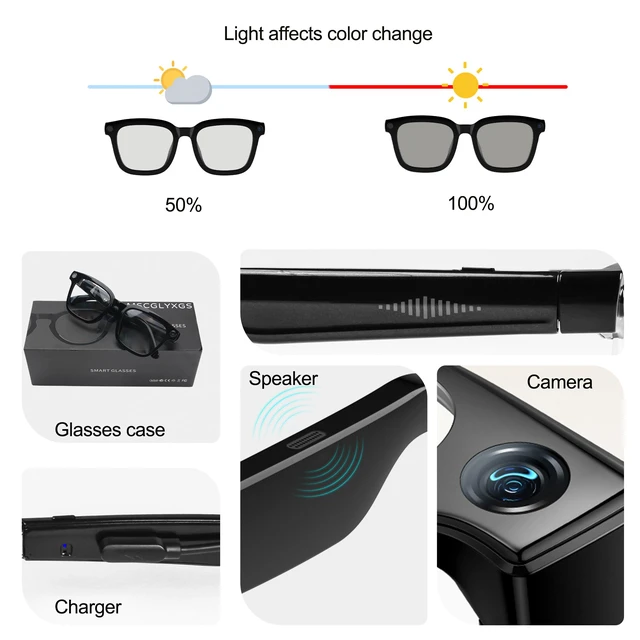 Alt view image 2 of 7 - Ai Smart Glasses with Camera and Bluetooth - 4K HD Video Recording, Real-Time Translation, with Color-Changing Lenses for Travel, Sports, Outdoor Use
