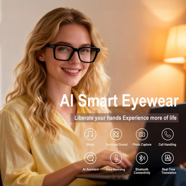 Alt view image 6 of 7 - Ai Smart Glasses with Camera and Bluetooth - 4K HD Video Recording, Real-Time Translation, with Color-Changing Lenses for Travel, Sports, Outdoor Use