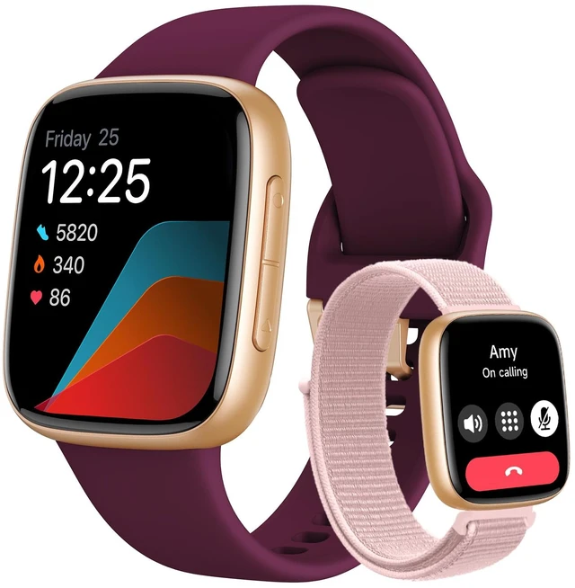 Main image of Smart Watch for Women/Men, Answer/Make Call, 1.85" AMOLED Always-On Screen Compatible iPhone/Android, Fitness Tracker with Heart Rate/Sleep/SpO2 Monitor, 120+ Sport Mode, 3ATM Waterproof, 2 Bands