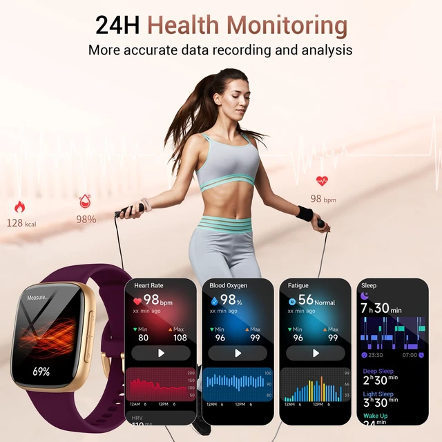 Alt view image 4 of 6 - Smart Watch for Women/Men, Answer/Make Call, 1.85" AMOLED Always-On Screen Compatible iPhone/Android, Fitness Tracker with Heart Rate/Sleep/SpO2 Monitor, 120+ Sport Mode, 3ATM Waterproof, 2 Bands