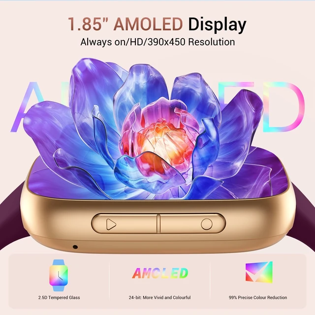 Alt view image 2 of 6 - Smart Watch for Women/Men, Answer/Make Call, 1.85" AMOLED Always-On Screen Compatible iPhone/Android, Fitness Tracker with Heart Rate/Sleep/SpO2 Monitor, 120+ Sport Mode, 3ATM Waterproof, 2 Bands