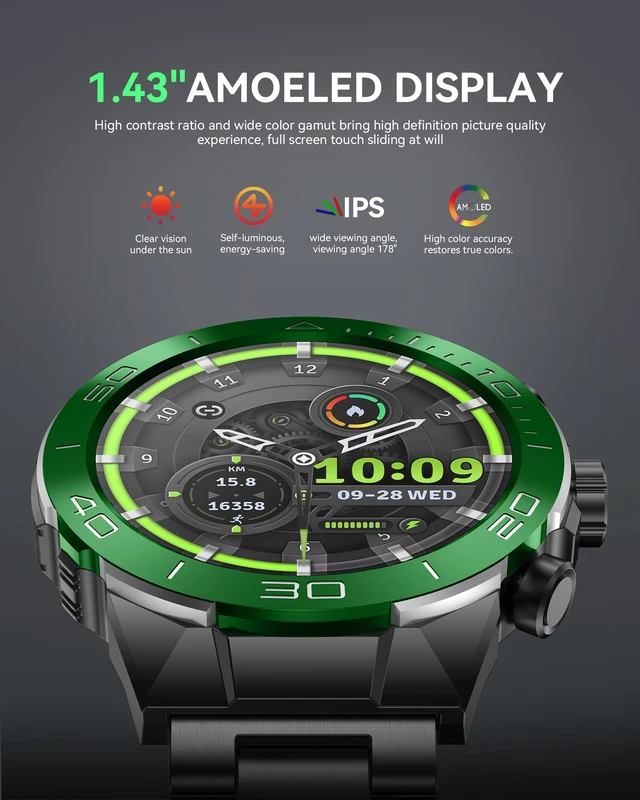 Alt view image 4 of 7 - Men's Luxury Smart Watch - 1.43" AMOLED Display Smartwatch with HD Bluetooth Calling, 400mAh 30-Day Battery, 100+ Sports Modes, Health Monitor with Metal/Silicone Straps for Android iPhone
