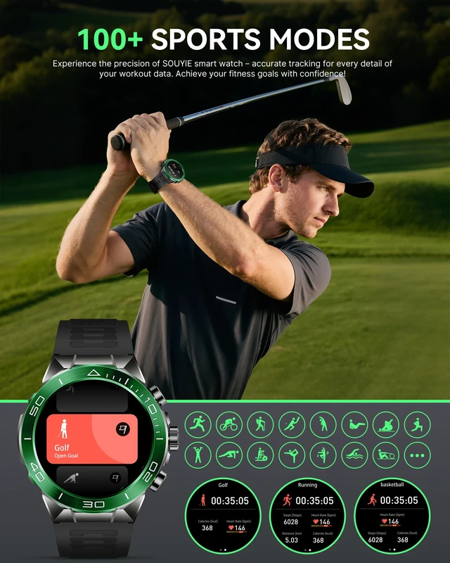 Alt view image 5 of 7 - Men's Luxury Smart Watch - 1.43" AMOLED Display Smartwatch with HD Bluetooth Calling, 400mAh 30-Day Battery, 100+ Sports Modes, Health Monitor with Metal/Silicone Straps for Android iPhone