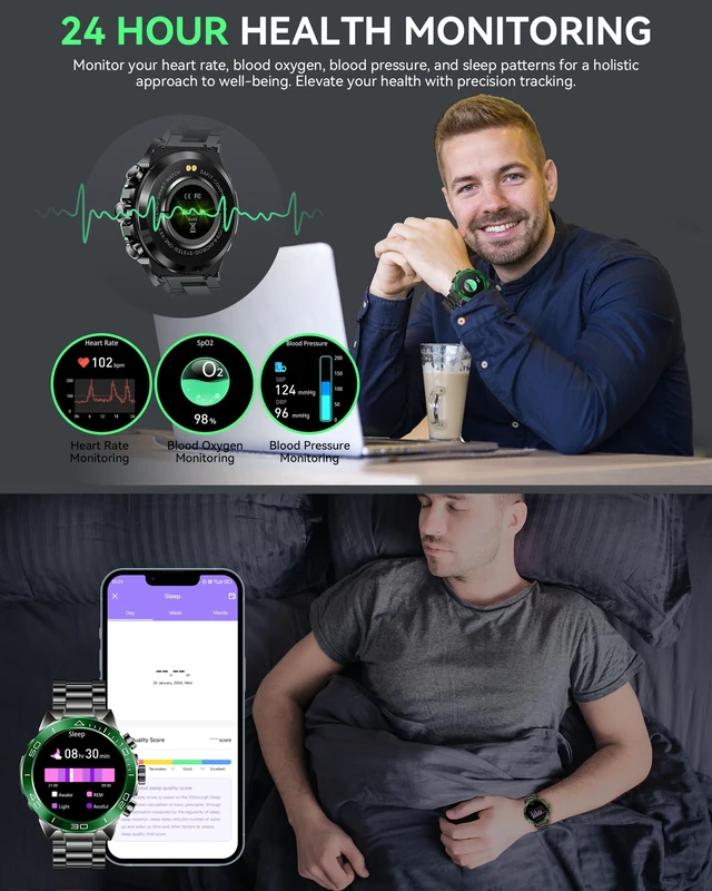 Alt view image 6 of 7 - Men's Luxury Smart Watch - 1.43" AMOLED Display Smartwatch with HD Bluetooth Calling, 400mAh 30-Day Battery, 100+ Sports Modes, Health Monitor with Metal/Silicone Straps for Android iPhone