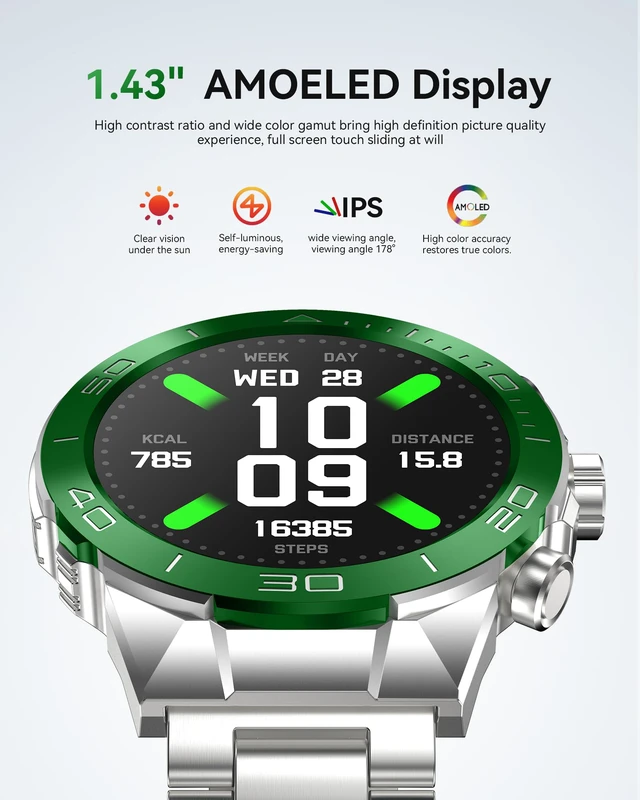 Alt view image 4 of 7 - Military Rugged Smart Watch for Men, AMOLED 1.43" HD Screen, Bluetooth Call Answer/Make, Blood Oxygen/Heart Rate/Sleep Tracker, 7-30 Day Battery, Waterproof Fitness Tracker for iOS Android