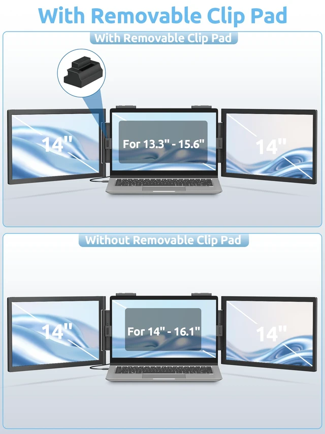 Alt view image 3 of 7 - Dual Laptop Screen Extender, 14" 1080P Portable Monitor, Type-C (No HDMI) Plug and Play for 13.3" - 16.1" Laptops, 270° Rotation Attachment Display for Windows/MacOS/Chrome Laptop Phone