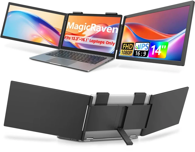 Main image of Dual Laptop Screen Extender, 14" 1080P Portable Monitor, Type-C (No HDMI) Plug and Play for 13.3" - 16.1" Laptops, 270° Rotation Attachment Display for Windows/MacOS/Chrome Laptop Phone