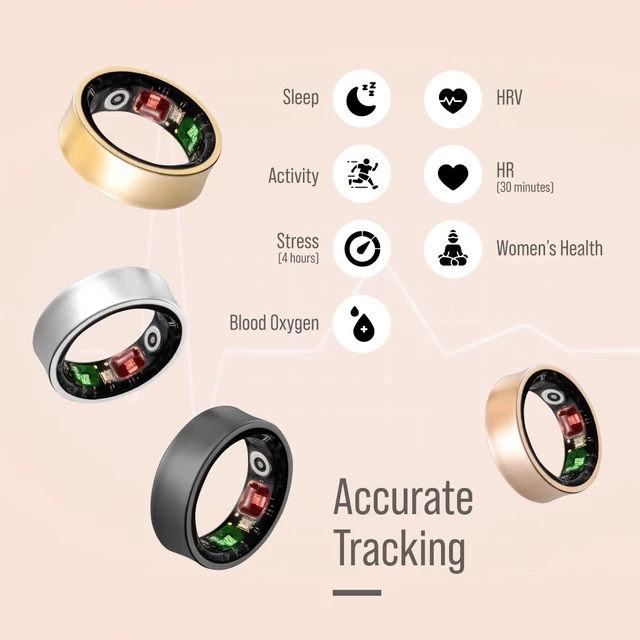 Alt view image 6 of 7 - Herz P1 Smart Ring for Women & Men - (Size 6) 24/7 Health Metrics Fitness Ring, Tracks 20+ Biometrics, 6 Day Battery Life, Waterproof Stainless Steel, Free APP for iOS Android, No Subscription
