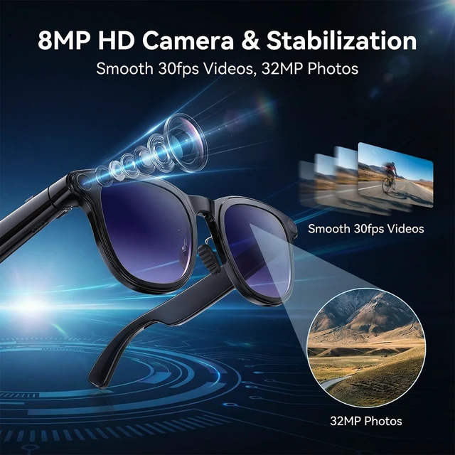 Alt view image 4 of 7 - AI Smart Glasses with Camera, 8MP HD Bluetooth Camera Glasses, 1080P Video Recording Sunglasses for Women Men, Real Time Translation, Voice Assistant, Open Earbuds for Travel, Work Vlog (3 lenses)