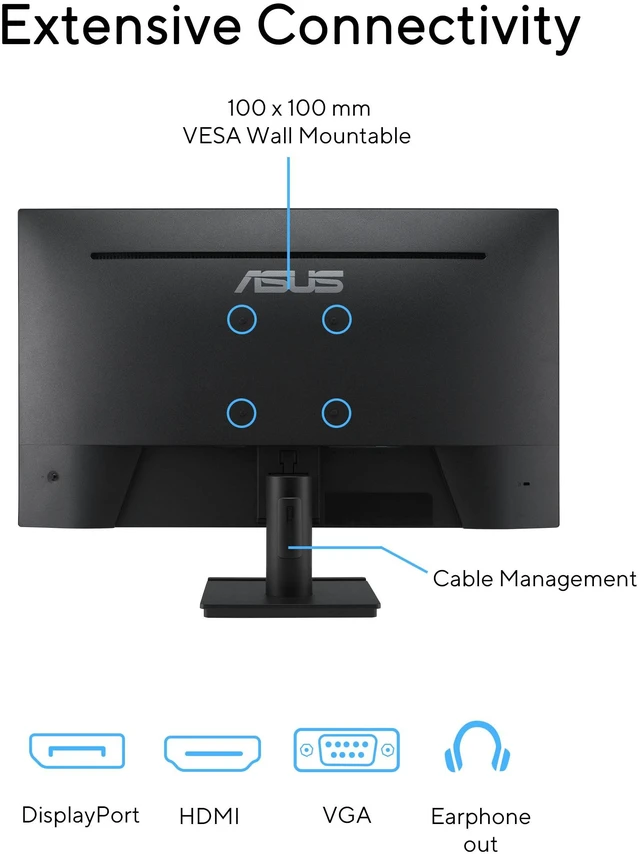 Alt view image 7 of 7 - 27 1440P Eye Care Monitor (VA27AQ) - IPS, QHD (2560 x 1440), 99% sRGB, Frameless, HDMI, DisplayPort, VGA, 1ms, Speakers, Low Blue Light, Flicker Free, VESA Wall Mountable