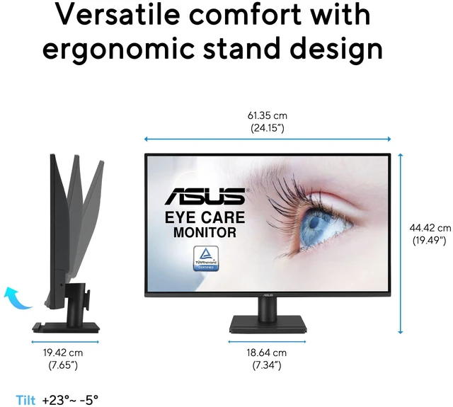 Alt view image 6 of 7 - 27 1440P Eye Care Monitor (VA27AQ) - IPS, QHD (2560 x 1440), 99% sRGB, Frameless, HDMI, DisplayPort, VGA, 1ms, Speakers, Low Blue Light, Flicker Free, VESA Wall Mountable