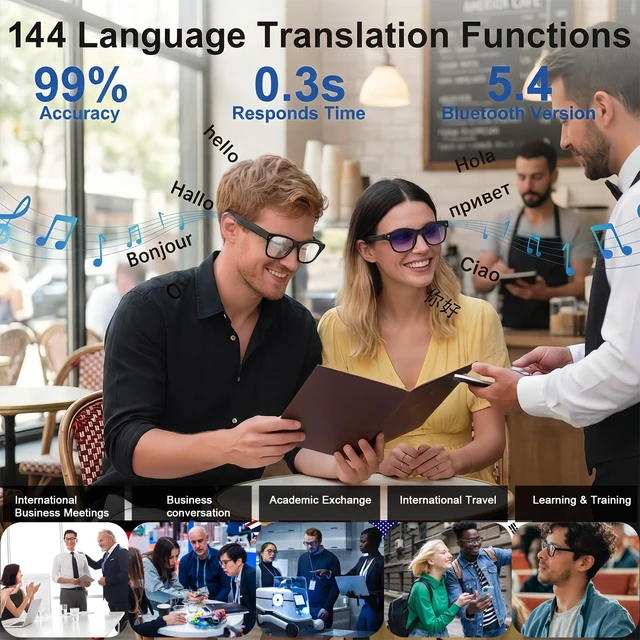 Alt view image 5 of 7 - AI Smart Glasses with Camera, 8MP HD Bluetooth Camera Glasses, 1080P Video Recording Sunglasses for Women Men, Real Time Translation, Voice Assistant, Open Earbuds for Travel, Work Vlog (3 lenses)